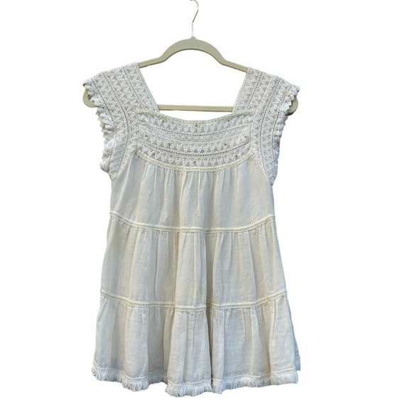 Free People Ivory Linen Crochet Bohemian Tribal Tank Top  -  XS - Picture 4 of 14